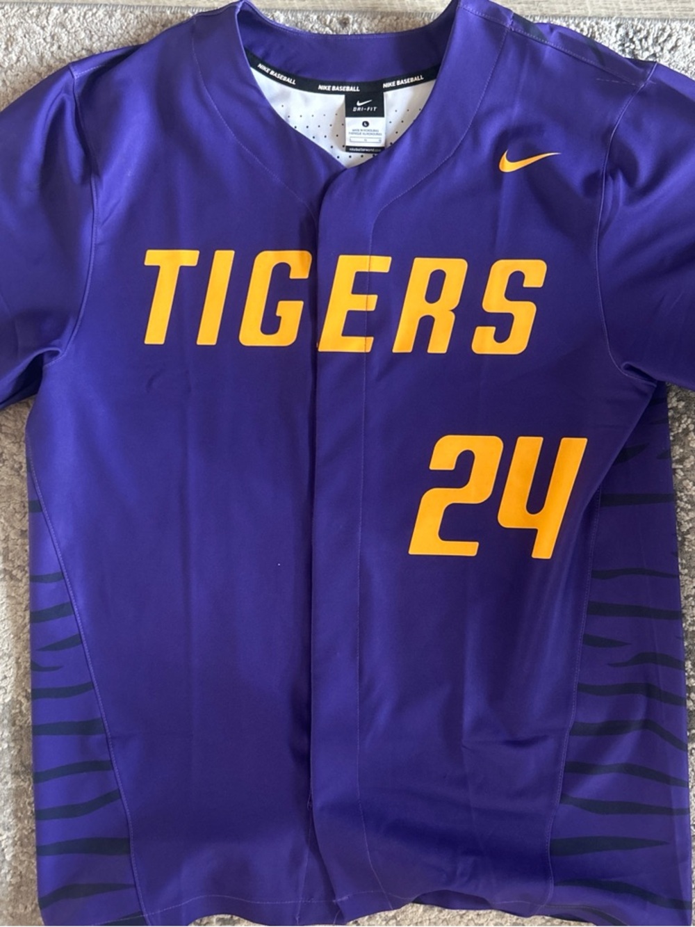 Nike Purple & Gold Tigers Baseball Jersey #24
